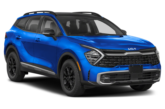 A stock image of a deep metallic blue Kia Sportage.