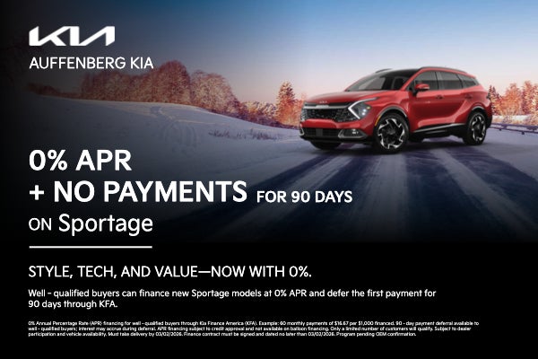 0% APR + 90 Days No Payments on Sportage