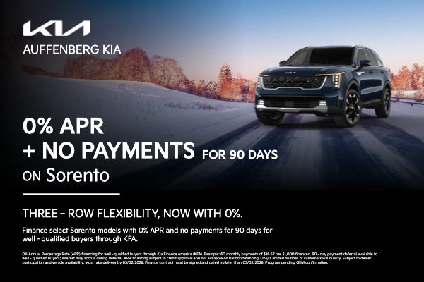 0% APR + 90 Days No Payments on Sorento