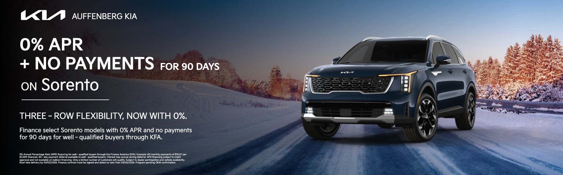 0% APR + 90 Days No Payments on Sorento